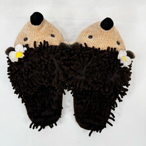 Aroma Home Brown Hedgehog Animal Fuzzy Slippers Adult Womens Large Up to 10 - Picture 5 of 8